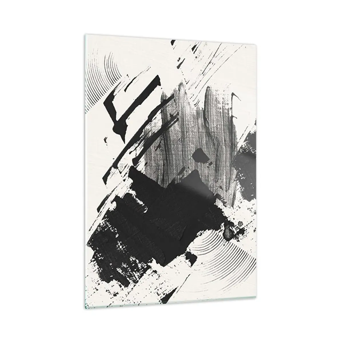 Impression sur verre - Image sur verre - Abstraction expressive en noir et blanc avec des traits dynamiques. - 50x70cm - Abstraction – expression du noir - Décoration murale moderne pour le salon et la chambre ARTTOR