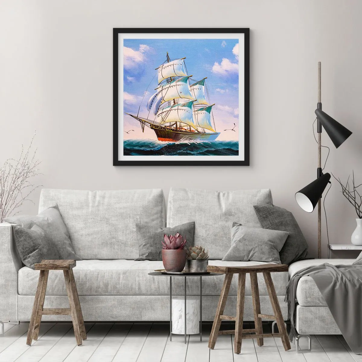 Affiche dans un cadre noir - Poster - Fièrement avec le vent - 40x40 cm