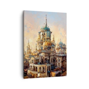 Impression sur toile - Image sur toile - Tours architecturales dans les rayons du soleil couchant - 50x70cm - Ville des villes - Décoration murale moderne pour le salon et la chambre ARTTOR
