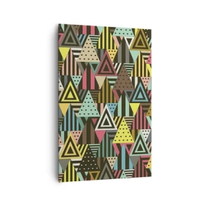 Impression sur toile - Image sur toile - Motif géométrique coloré avec des triangles et des lignes - 80x120cm - En rythme de trois - Décoration murale moderne pour le salon et la chambre ARTTOR