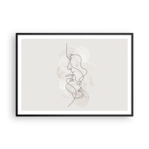 Affiche dans un cadre noir - Poster - Contour abstrait de deux visages sur fond clair - 100x70cm - Emmêlé dans une étreinte - Décoration murale moderne pour le salon et la chambre ARTTOR