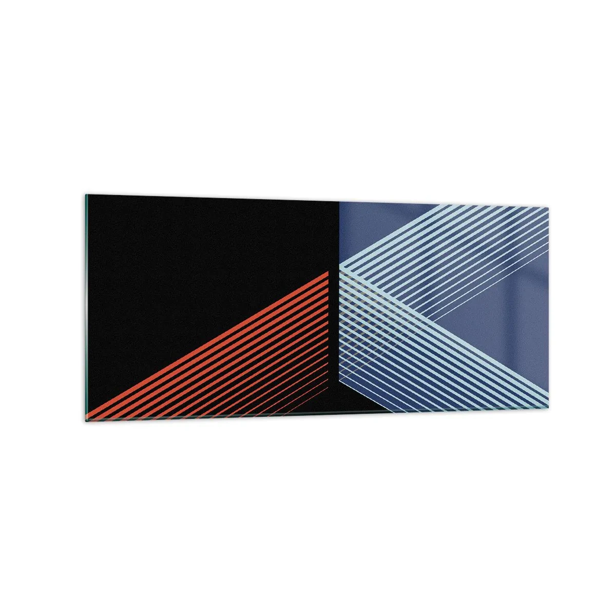 Impression sur verre - Image sur verre - Lignes géométriques dans les tons de rouge et de bleu - 120x50cm - Histoire simple - Décoration murale moderne pour le salon et la chambre ARTTOR