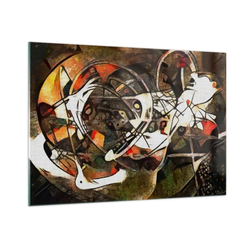 Impression sur verre - Image sur verre - Peinture abstraite avec des cercles et des lignes dynamiques - 100x70cm - Vous entendez le mouvement ? - Décoration murale moderne pour le salon et la chambre ARTTOR