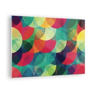 Impression sur verre - Image sur verre - Demi-cercles colorés et superposés dans une palette de couleurs intenses - 70x50cm - Ascension - Décoration murale moderne pour le salon et la chambre ARTTOR