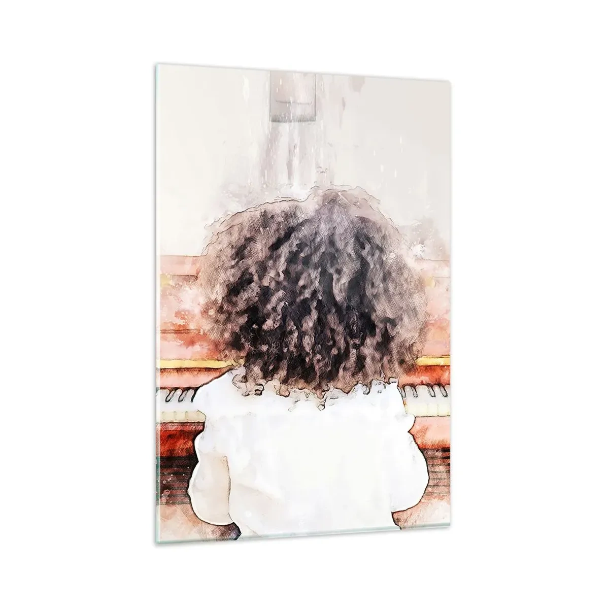 Impression sur verre - Image sur verre - Une fille aux cheveux touffus au piano - 80x120cm - Dans un nouveau monde - Décoration murale moderne pour le salon et la chambre ARTTOR