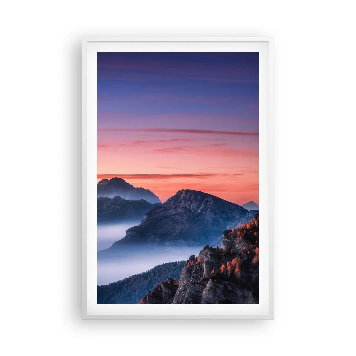 Affiche dans un cadre blanc - Poster - Au-dessus des vallées - 61x91 cm