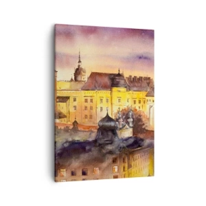 Impression sur toile - Image sur toile - Une aquarelle pittoresque d'un château au coucher du soleil - 50x70cm - Histoire et conte de fées - Décoration murale moderne pour le salon et la chambre ARTTOR