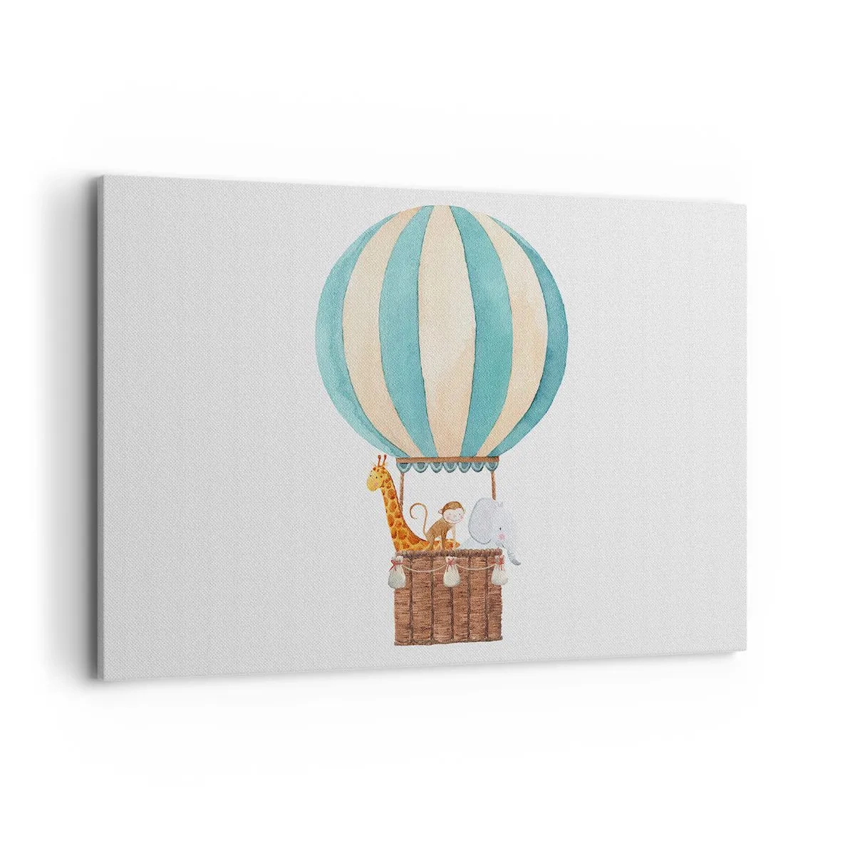 Impression sur toile - Image sur toile - Un ballon avec des animaux mignons aux couleurs pastel - 100x70cm - Voyage fantastique - Décoration murale moderne pour le salon et la chambre ARTTOR