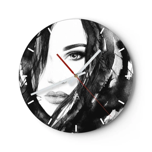 Horloge murale - Pendule murale - Portrait d'une dame en noir et blanc - 40x40 cm