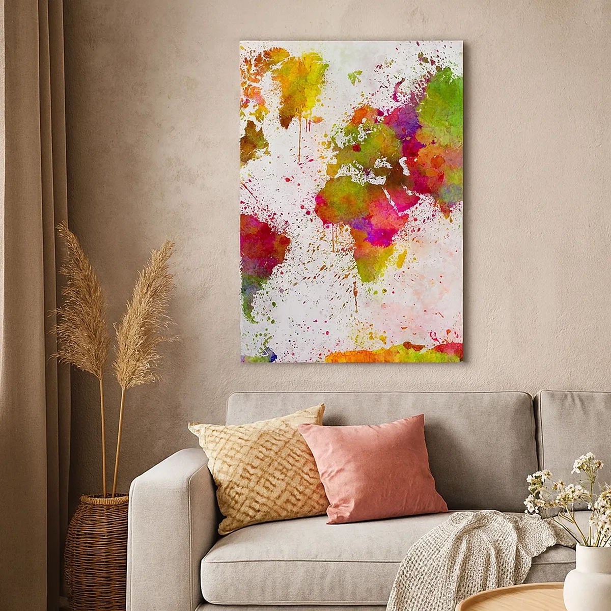Impression sur toile - Image sur toile - Une carte du monde colorée dans un style abstrait - 50x70cm - D'une certaine manière ça s'est passé de la même façon - Décoration murale moderne pour le salon et la chambre ARTTOR