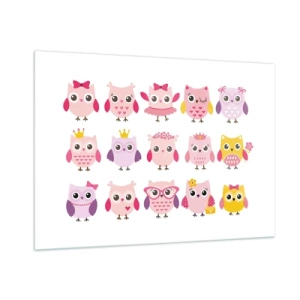 Impression sur verre - Image sur verre - Hiboux colorés aux motifs variés sur fond blanc - 100x70cm - L'un est plus doux que l'autre - Décoration murale moderne pour le salon et la chambre ARTTOR