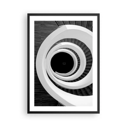 Affiche dans un cadre noir - Poster - Un escalier en colimaçon en noir et blanc avec un design abstrait - 50x70cm - Les choses concrêtes - Décoration murale moderne pour le salon et la chambre ARTTOR