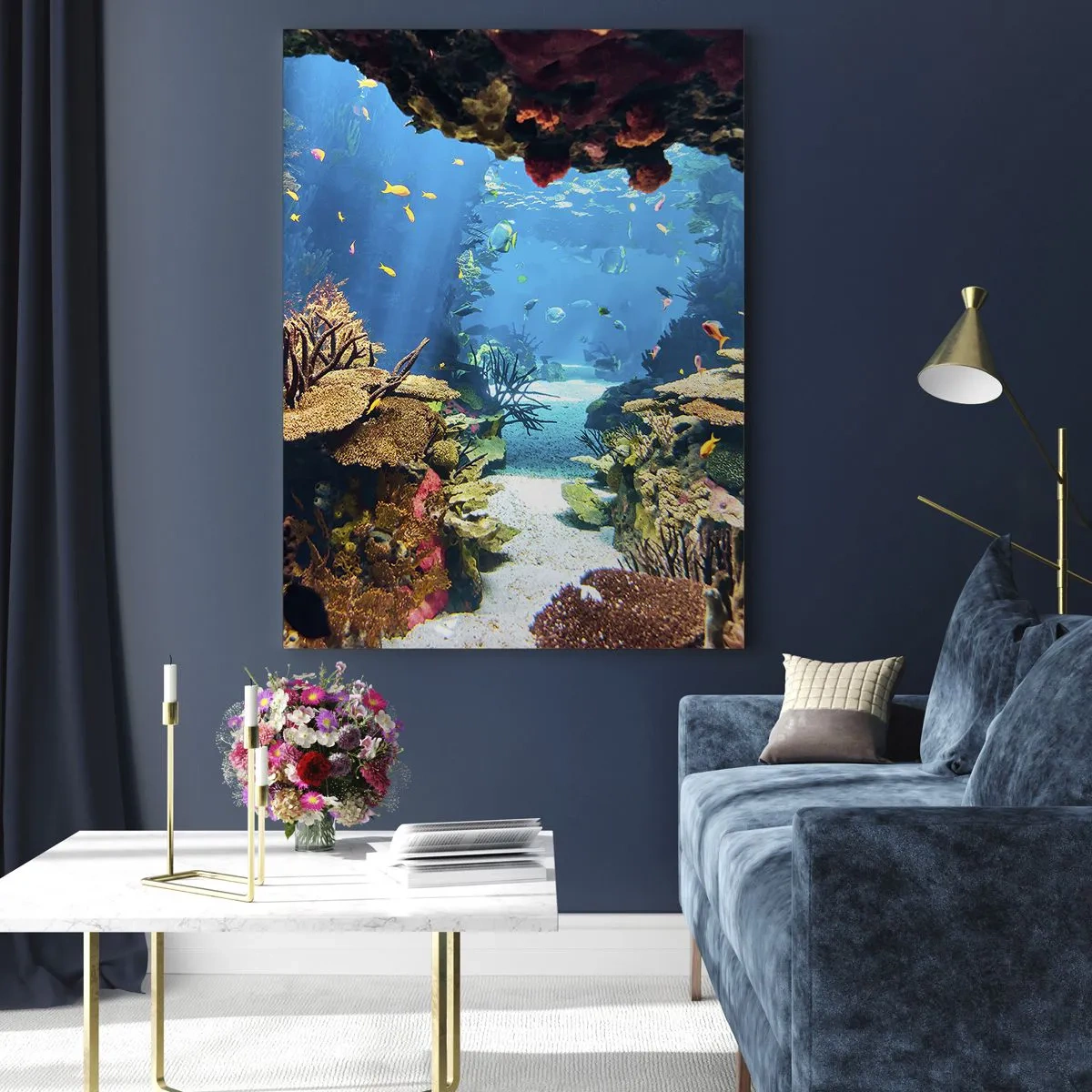 Impression sur verre - Image sur verre - Monde sous-marin avec récif corallien et poissons - 80x120cm - Tu ne l'as même pas rêvé - Décoration murale moderne pour le salon et la chambre ARTTOR