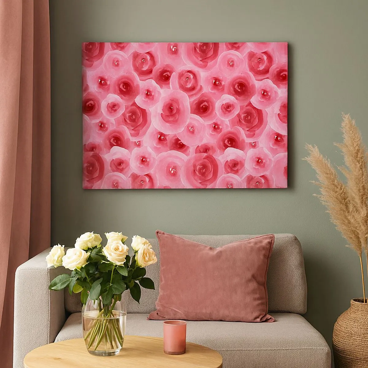 Impression sur toile - Image sur toile - Roses délicates dans des tons pastel de rose - 70x50cm - Roses en-haut et en-bas - Décoration murale moderne pour le salon et la chambre ARTTOR