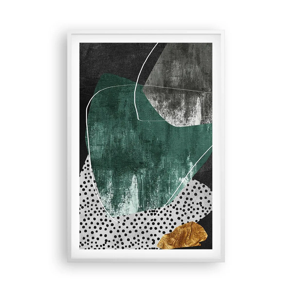 Affiche dans un cadre blanc - Poster - Abstraction colorée avec feuille d'or - 61x91 cm