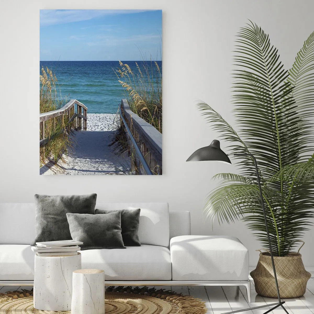Impression sur verre - Image sur verre - Chemin vers la plage avec vue sur la mer - 80x120cm - Au soleil, sous le vent - Décoration murale moderne pour le salon et la chambre ARTTOR
