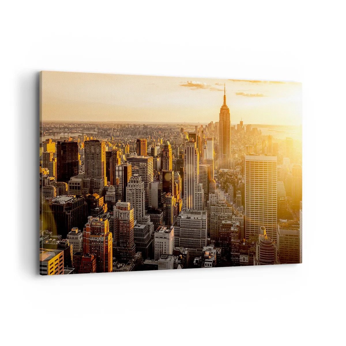 Impression sur toile - Image sur toile - Skyline de New York au coucher du soleil avec vue sur l'Empire State Building - 120x80cm - Grandir au soleil - Décoration murale moderne pour le salon et la chambre ARTTOR