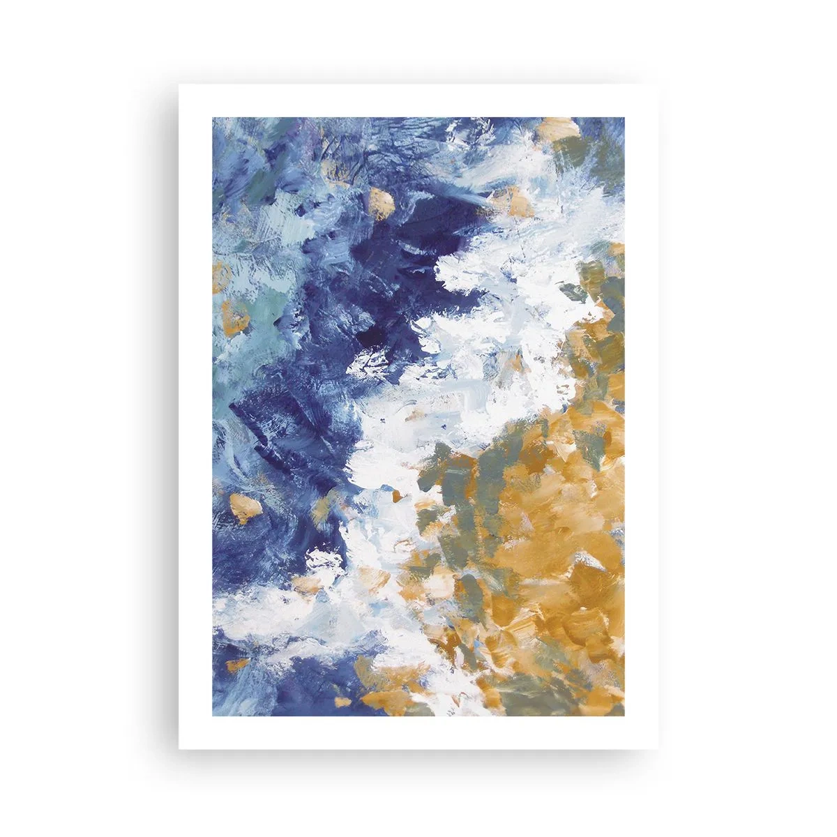Affiche - Poster - Une composition abstraite dans des tons de bleu, blanc et or. - 50x70cm - Danse des éléments - Décoration murale moderne pour le salon et la chambre ARTTOR