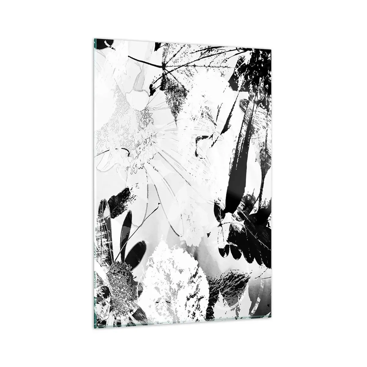 Impression sur verre - Image sur verre - Fleurs abstraites en noir et blanc dans un style minimaliste - 80x120cm - Automne en négatif - Décoration murale moderne pour le salon et la chambre ARTTOR