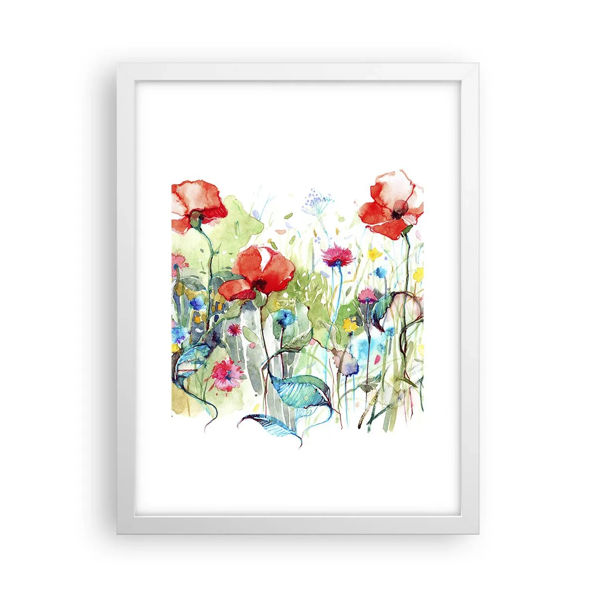 Affiche dans un cadre blanc - Poster - Prairie de fleurs en mai - 30x40 cm