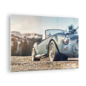 Impression sur verre - Image sur verre - Une voiture de sport avec des montagnes en arrière-plan - 70x50cm - Ce qui compte c'est le style - Décoration murale moderne pour le salon et la chambre ARTTOR
