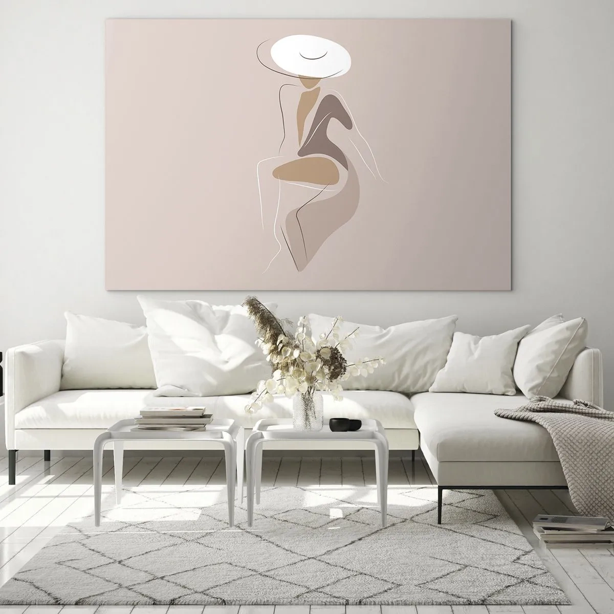 Impression sur verre - Image sur verre - Silhouette d'une femme au chapeau sur fond beige - 100x70cm - Être une dame - Décoration murale moderne pour le salon et la chambre ARTTOR