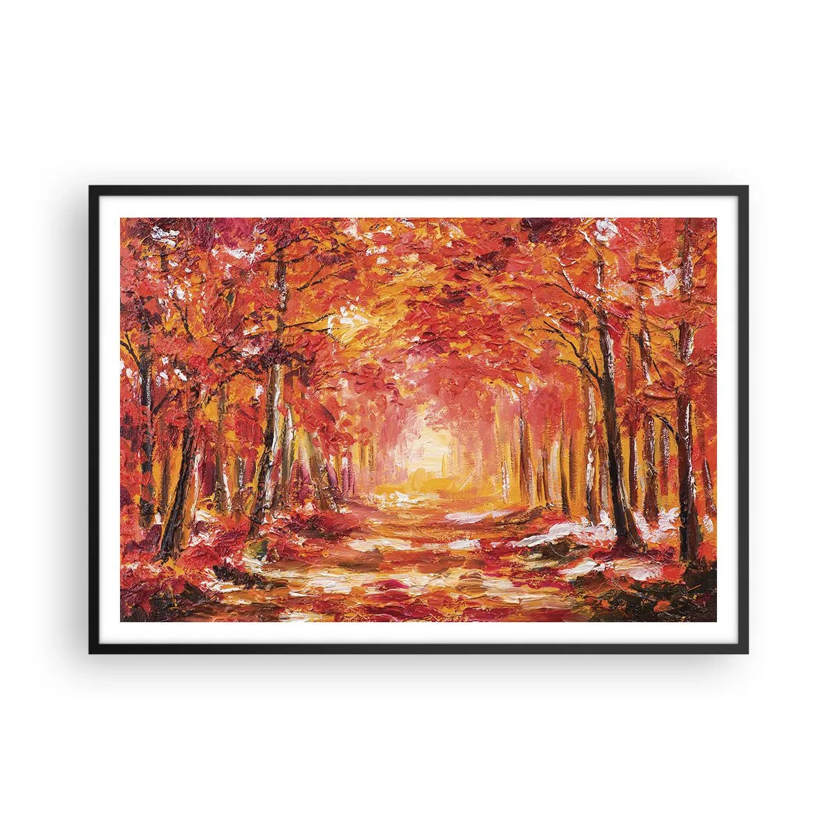 Affiche dans un cadre noir - Poster - Forêt d'automne aux tons cuivrés et dorés - 100x70cm - Forêt de cuivre - Décoration murale moderne pour le salon et la chambre ARTTOR