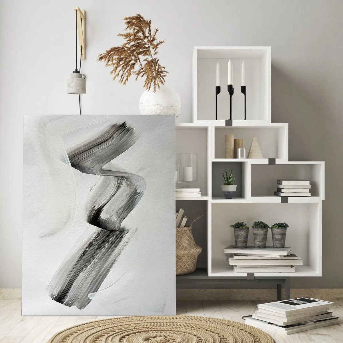 Impression sur verre - Image sur verre - Coup de pinceau abstrait noir et blanc sur fond clair - 80x120cm - Mine de rien pour s'amuser - Décoration murale moderne pour le salon et la chambre ARTTOR