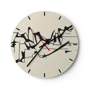Horloge murale - Pendule murale - Lignes noires abstraites sur fond crème ressemblant à un paysage. - 30x30cm - Peut-être un paysage - Décoration murale moderne pour le salon, la cuisine et la chambre ARTTOR