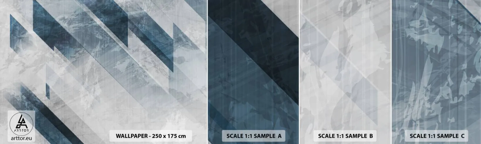 Échantillon de Papier Peint Autocollant Deluxe Sticker - Composition spatiale - mouvement gris - Abstraction, Morceau, Modèle moderne - 100x30 cm