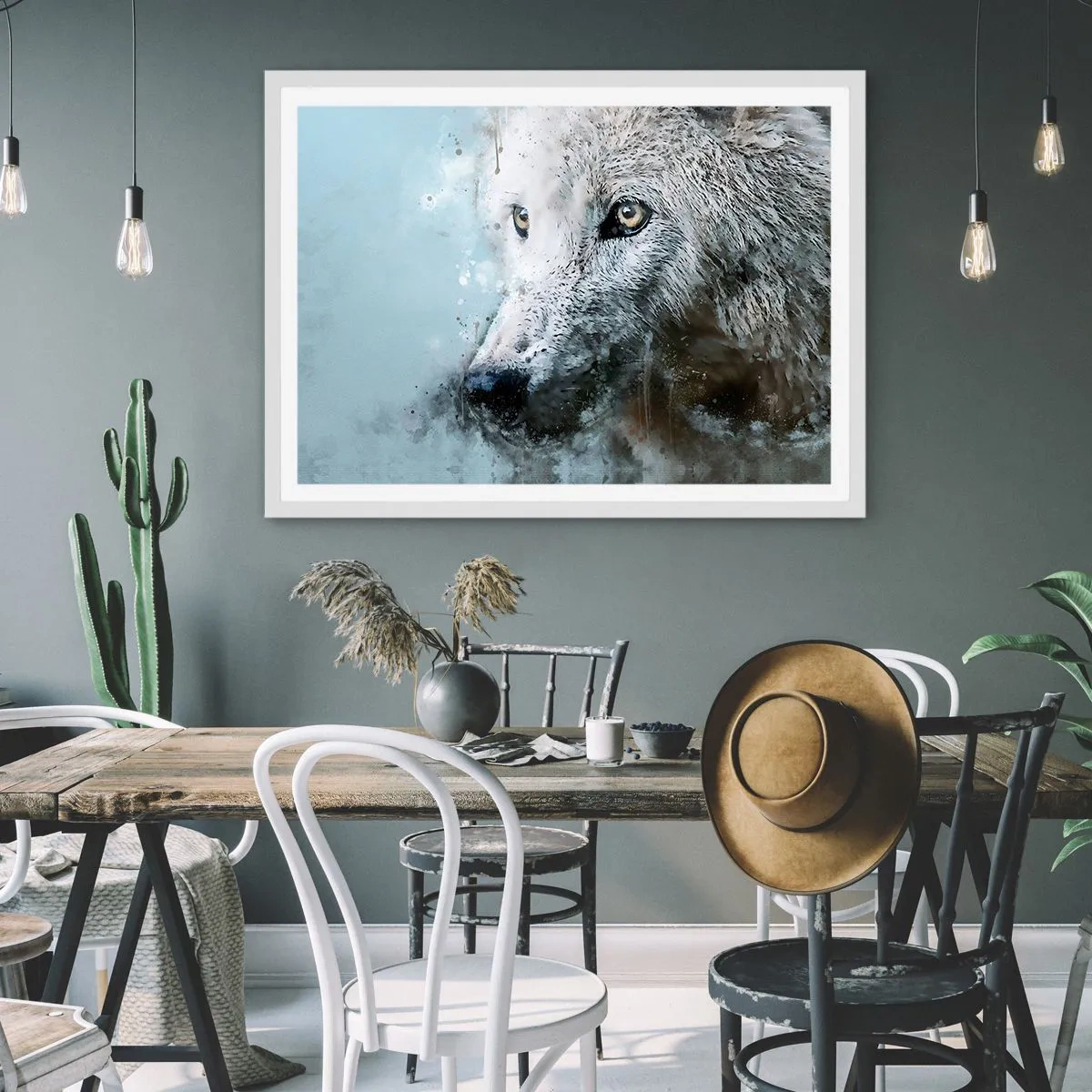 Affiche dans un cadre blanc - Poster - Rencontrez l'âme du loup - 100x70 cm