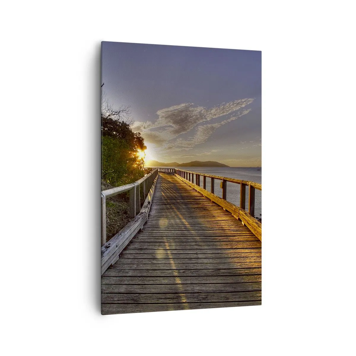 Impression sur toile - Image sur toile - Une jetée en bois mène vers le coucher de soleil sur l'eau - 80x120cm - Aller, aller tout le temps en direction du soleil - Décoration murale moderne pour le salon et la chambre ARTTOR