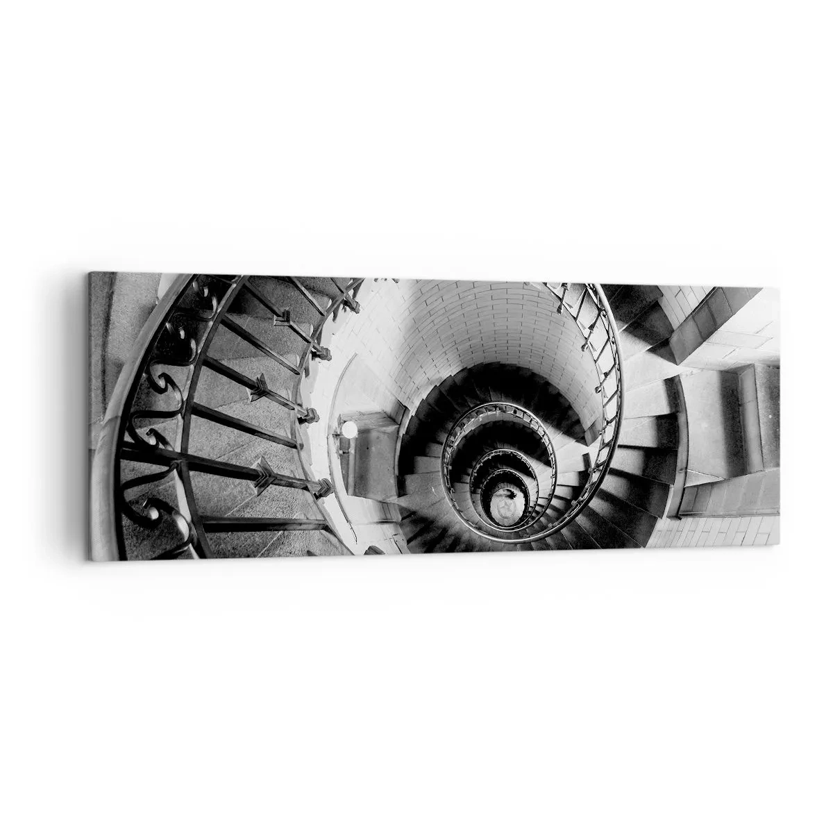 Impression sur toile - Image sur toile - Photographie en noir et blanc d'un escalier en colimaçon avec une perspective de haut en bas - 140x50cm - De plus en plus haut - Décoration murale moderne pour le salon et la chambre ARTTOR