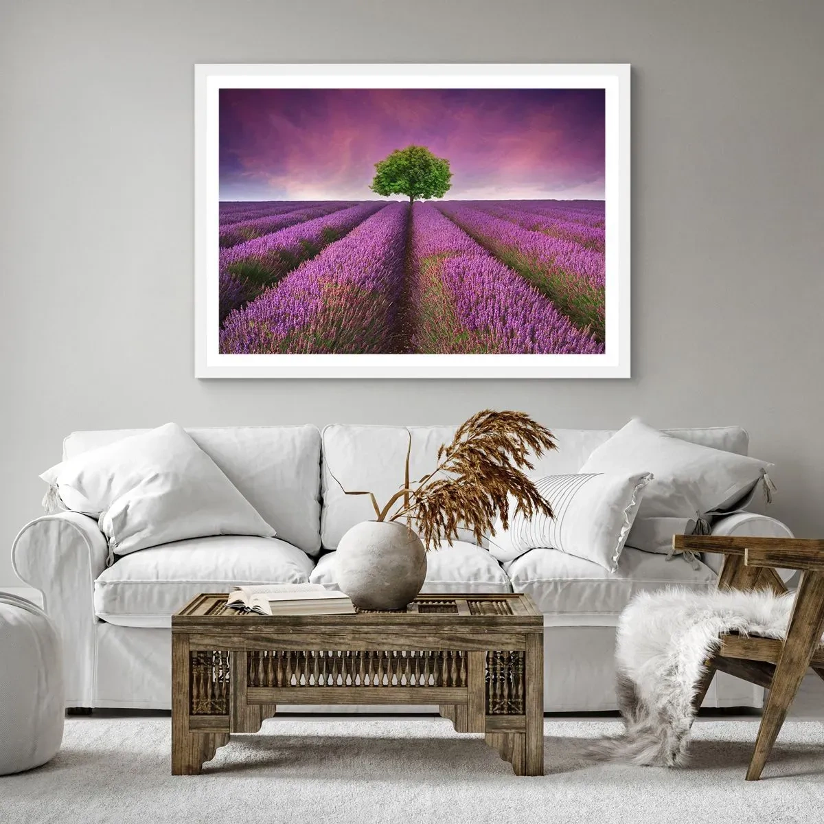 Affiche dans un cadre blanc - Poster - Dans un champs de lavande - 50x40 cm