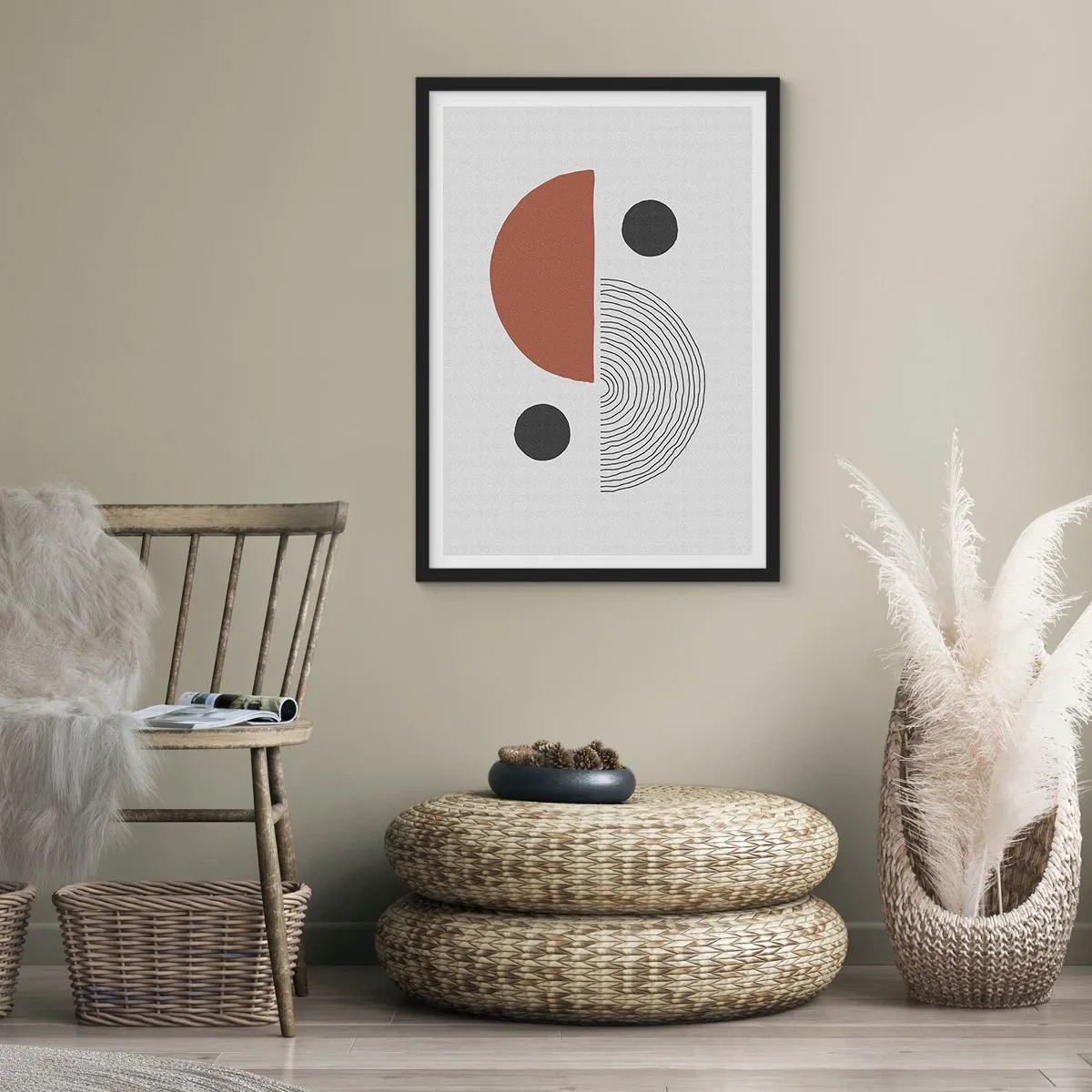 Affiche dans un cadre noir - Poster - Composition géométrique abstraite aux couleurs chaudes - 50x70cm - Perfection de la roue - Décoration murale moderne pour le salon et la chambre ARTTOR