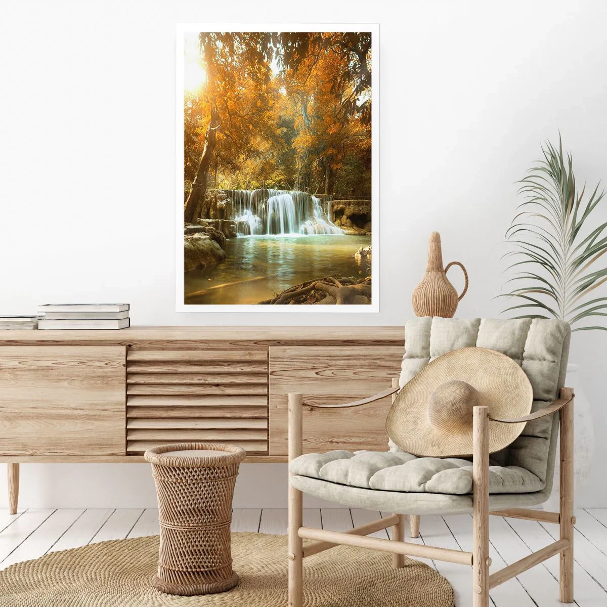 Affiche - Poster - Cascade d'automne au soleil - 50x70cm - Cascade du parc - Décoration murale moderne pour le salon et la chambre ARTTOR