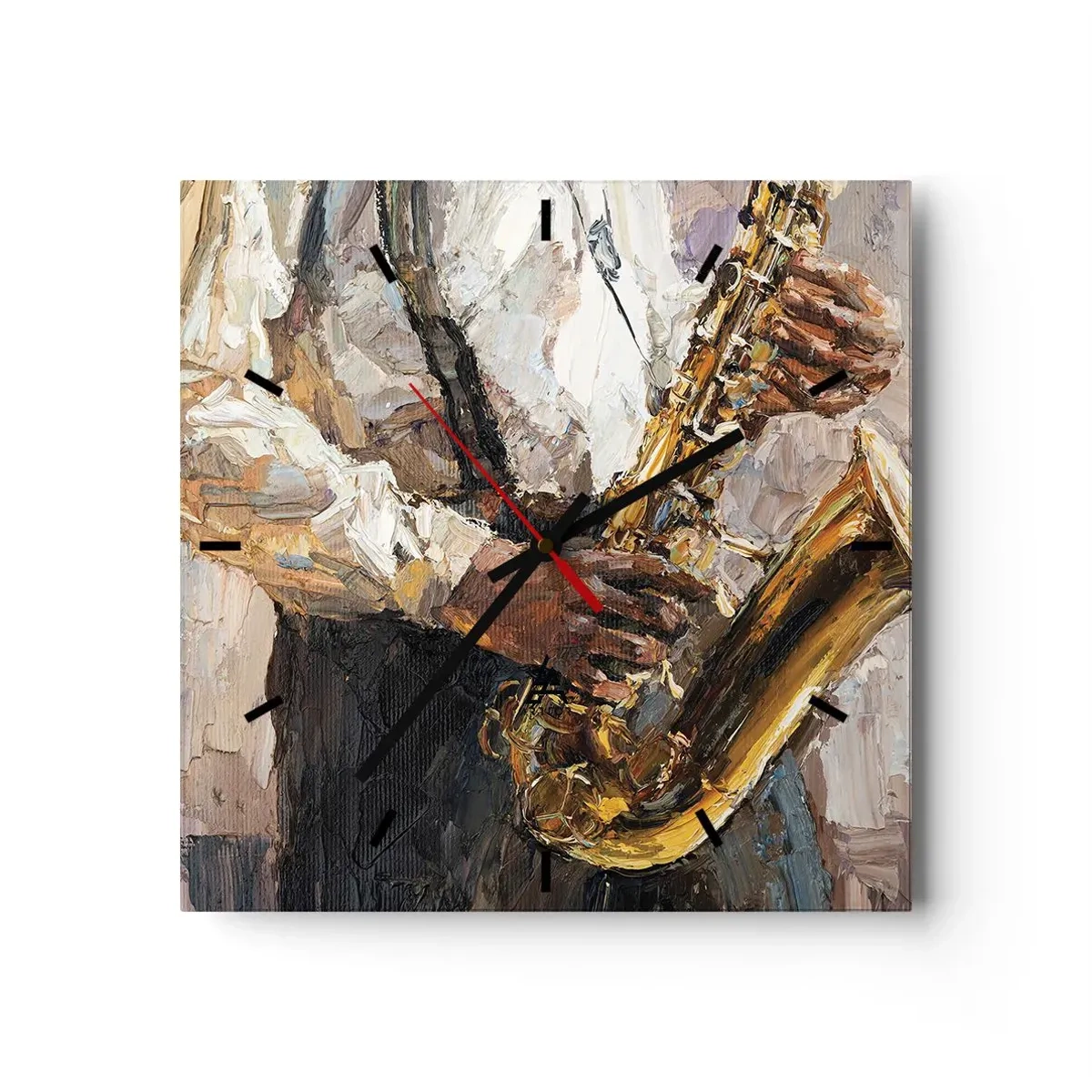 Horloge murale - Pendule murale - Un musicien jouant du saxophone dans un style artistique - 30x30cm - C'est l'heure du solo - Décoration murale moderne pour le salon et la chambre ARTTOR