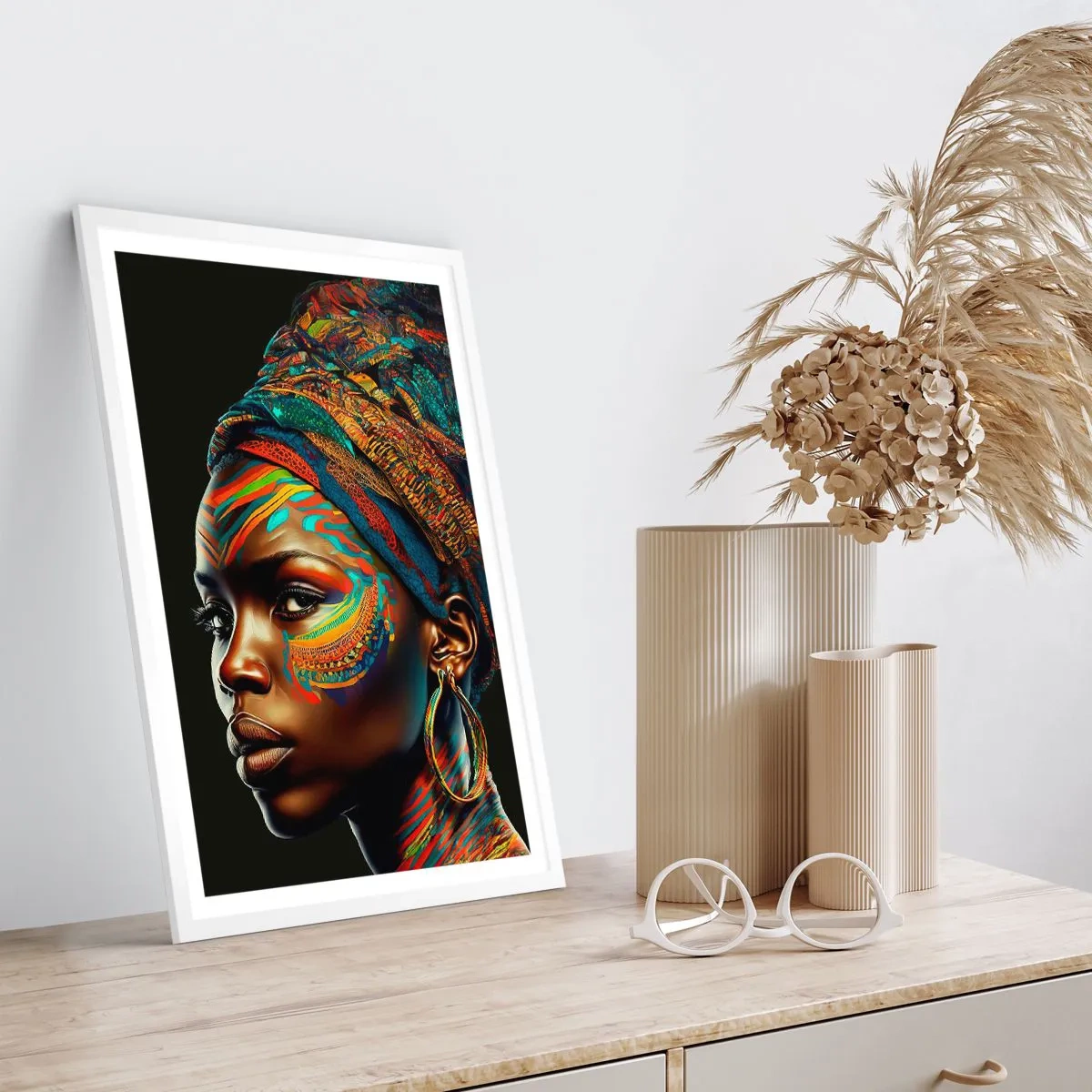 Affiche dans un cadre blanc - Poster - reine africaine - 70x100 cm