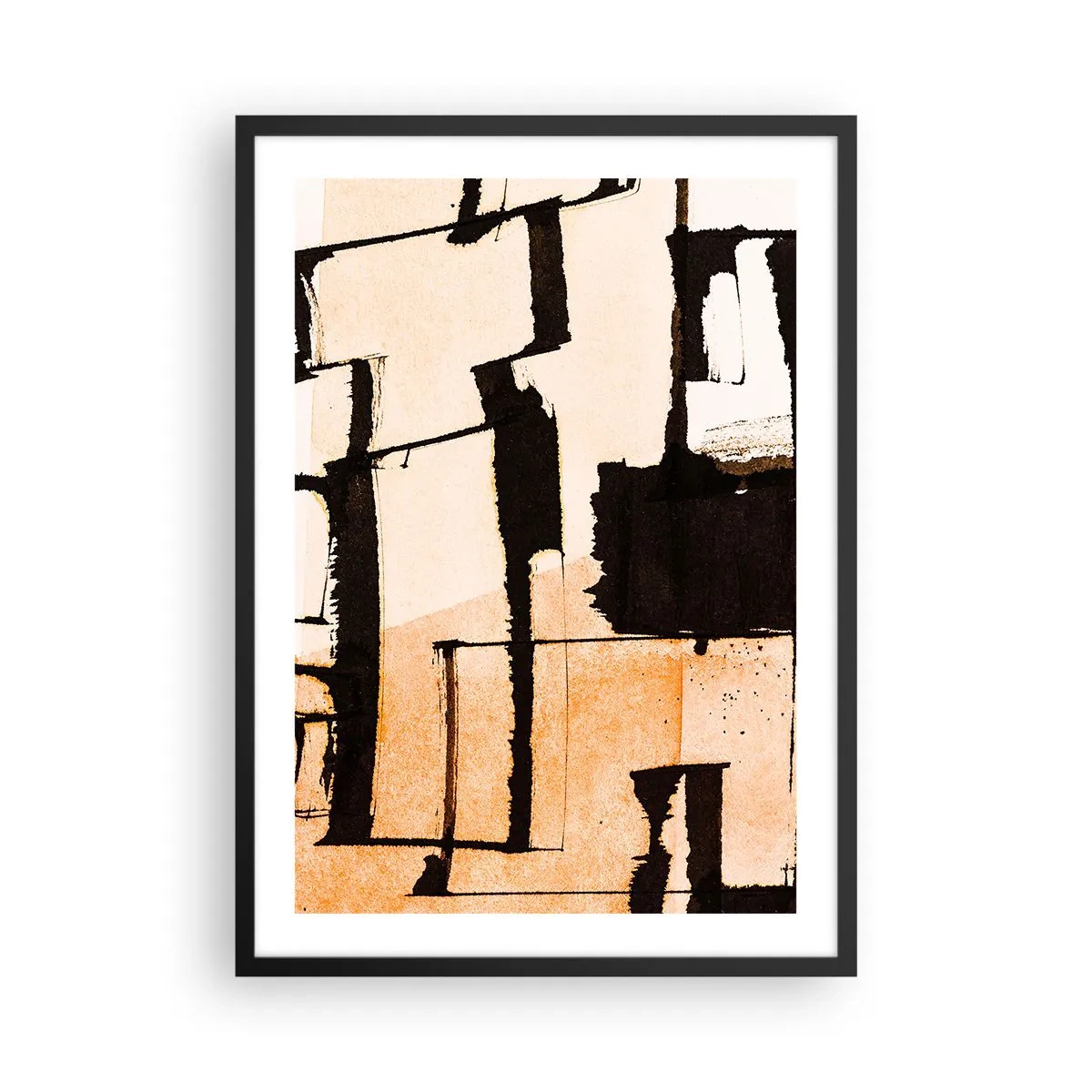 Affiche dans un cadre noir - Poster - Une composition abstraite de formes géométriques dans des tons de beige et de noir. - 50x70cm - De l’ordre malgré tout - Décoration murale moderne pour le salon et la chambre ARTTOR