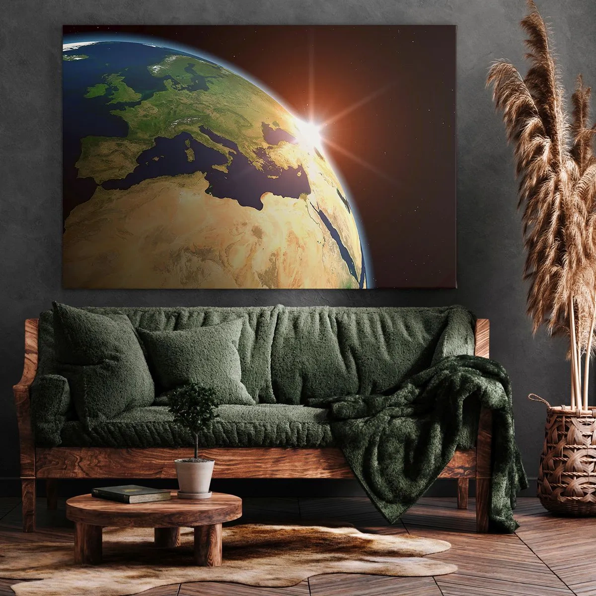 Impression sur toile - Image sur toile - Vue de la Terre depuis l'espace avec les rayons du soleil à l'horizon - 120x80cm - Lever de soleil - Décoration murale moderne pour le salon et la chambre ARTTOR