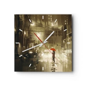 Horloge murale - Pendule murale - Une silhouette avec un parapluie rouge dans une ville pluvieuse - 30x30cm - Seule mais pas solitaire - Décoration murale moderne pour le salon et la chambre ARTTOR