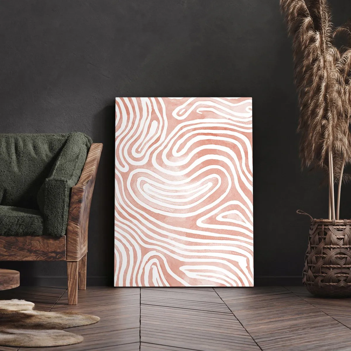 Impression sur toile - Image sur toile - Motif abstrait dans les tons de rose et de blanc - 50x70cm - Dans le labyrinthe de corail - Décoration murale moderne pour le salon et la chambre ARTTOR