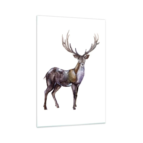 Impression sur verre - Image sur verre - Illustration à l'aquarelle d'un cerf aux bois majestueux - 70x100cm - Roi de la forêt du nord - Décoration murale moderne pour le salon et la chambre ARTTOR