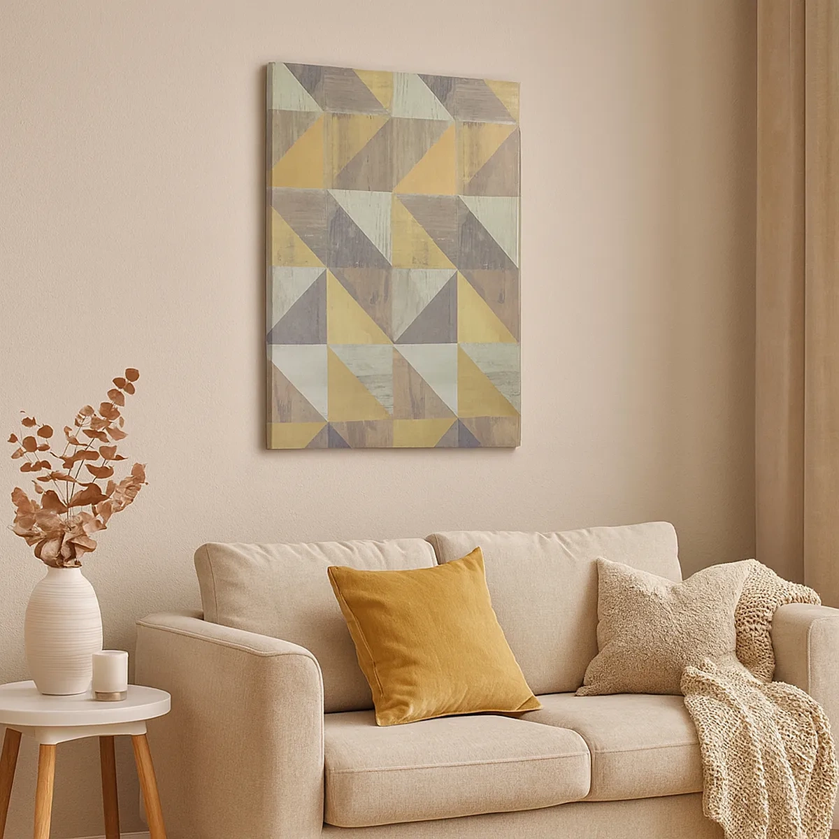 Impression sur toile - Image sur toile - Composition géométrique de triangles aux tons terreux - 50x70cm - Suivant l'angle du triangle - Décoration murale moderne pour le salon et la chambre ARTTOR
