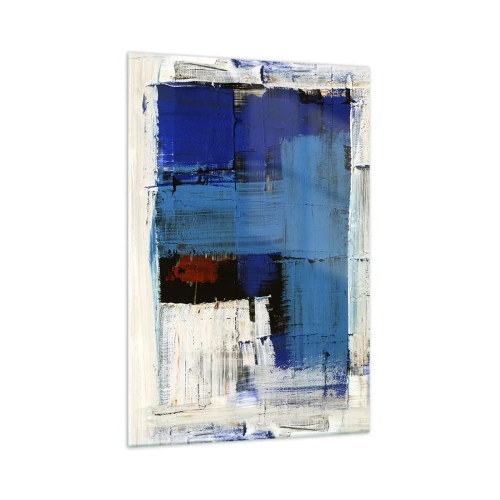 Impression sur verre - Image sur verre - Composition abstraite dans les tons de bleu et de blanc - 70x100cm - Secret de bleu - Décoration murale moderne pour le salon et la chambre ARTTOR