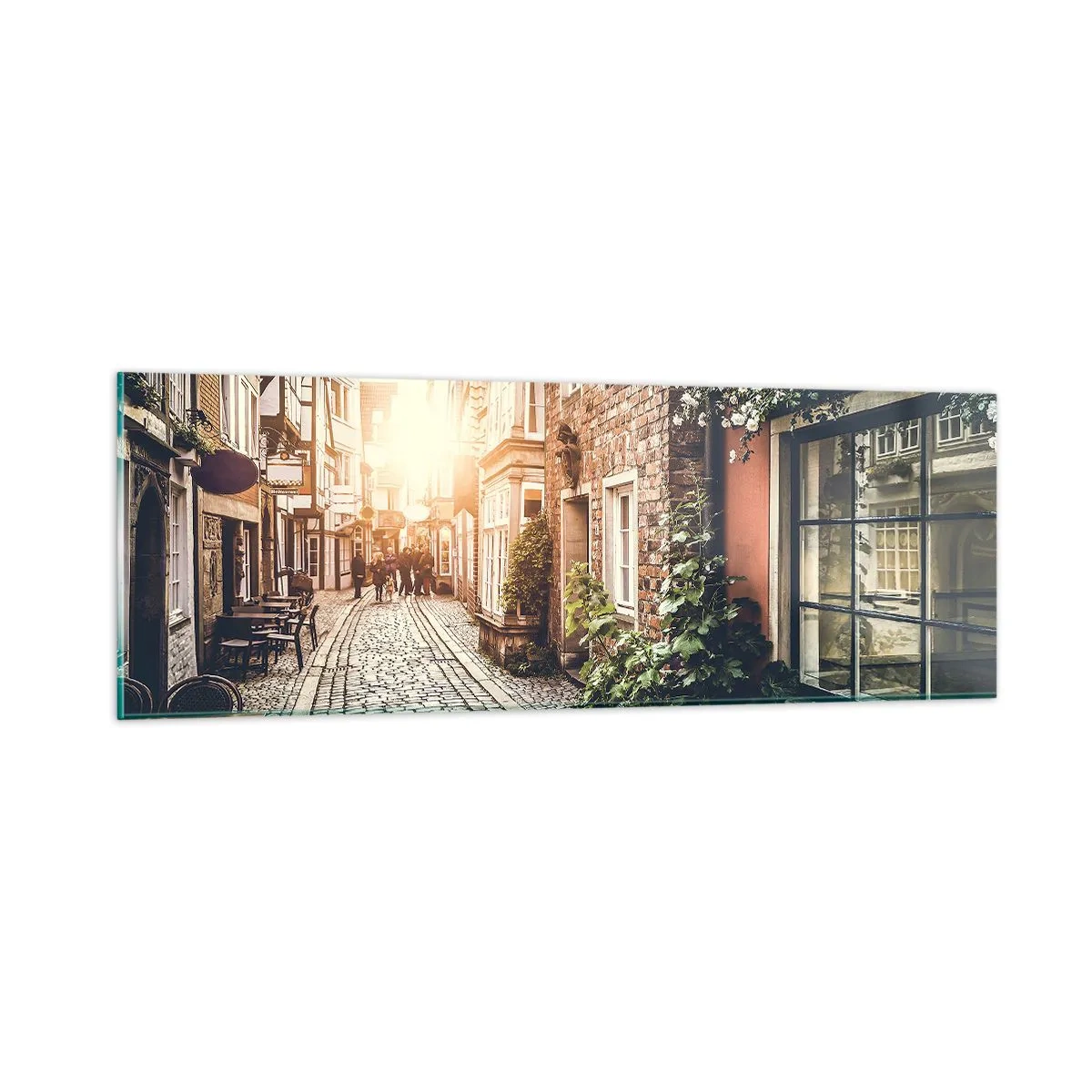 Impression sur verre - Image sur verre - Allée de roses en lueur rose - 90x30 cm