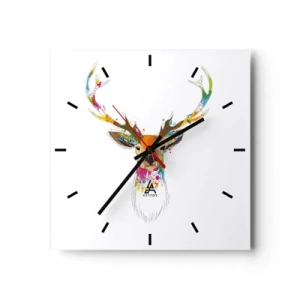 Horloge murale - Pendule murale - Tête de cerf colorée dans un style artistique - 30x30cm - Un cerf doux baigné de couleur - Décoration murale moderne pour le salon et la chambre ARTTOR