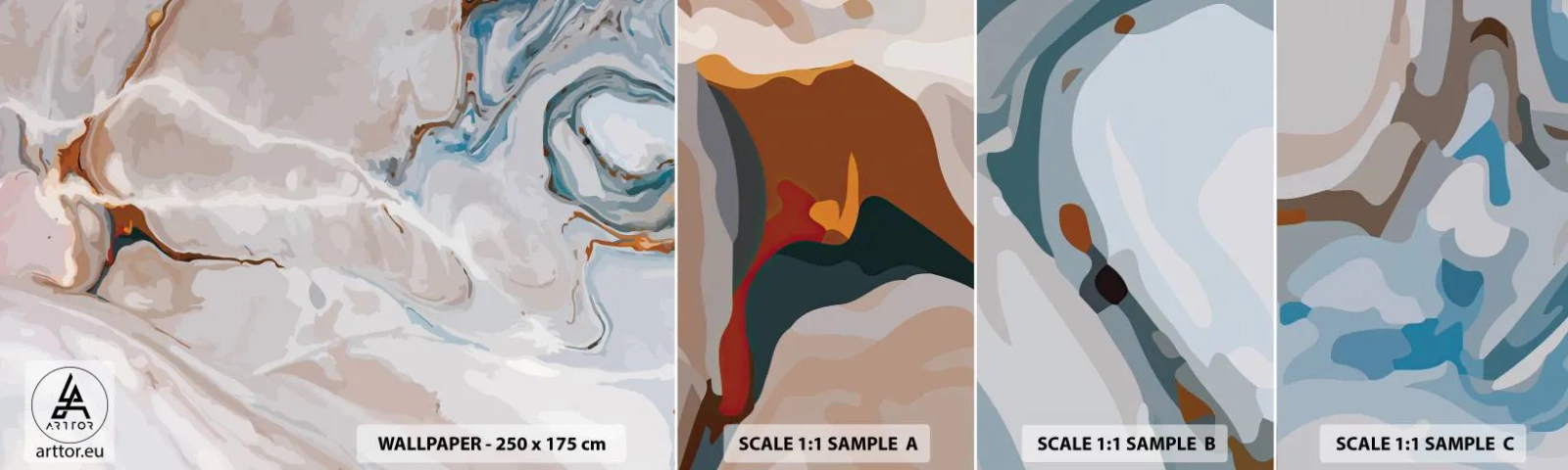 Échantillon De Papier Peint Standard Eco - Le bleu serpente sous le blanc - Abstraction, Morceau, Modèle moderne - 100x30 cm