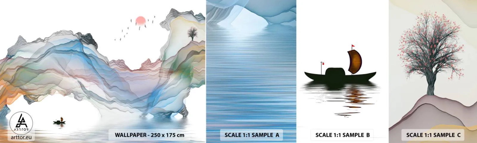 Échantillon de Papier Peint Autocollant Deluxe Sticker - Vers les montagnes de cristal - Abstraction, Fantaisie, Paysage - 100x30 cm