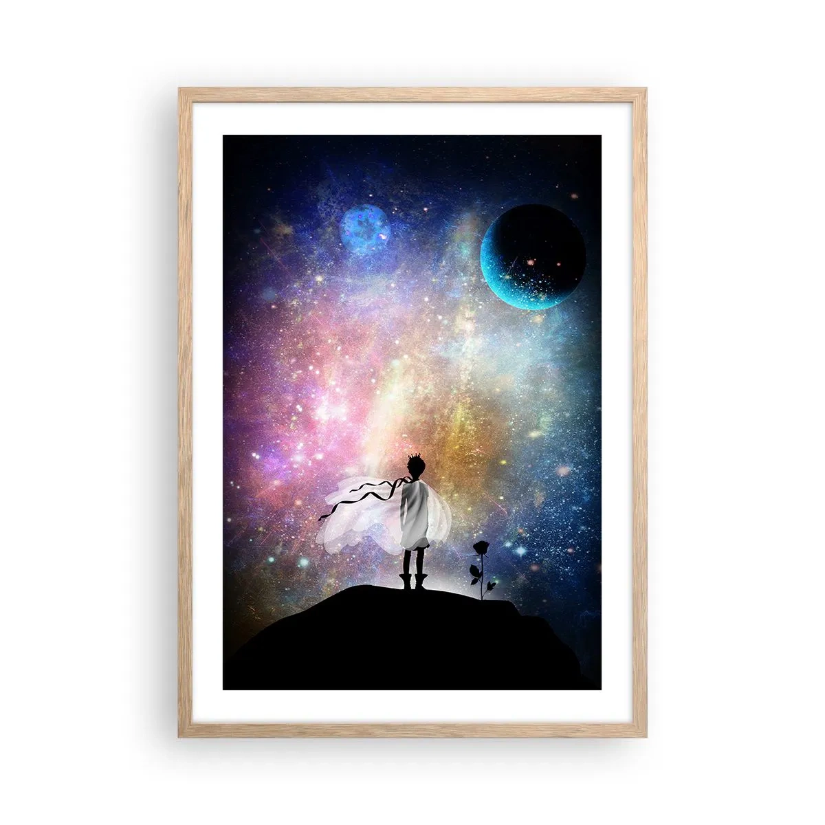Affiche dans un chêne clair - Poster - Le Petit Prince - 50x70 cm